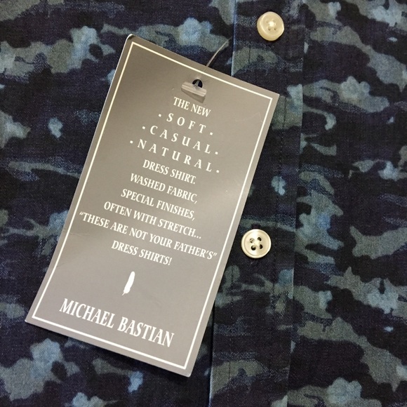 NEW Michael Bastian Blue Camo Button Front Trim Fit Mens Size XL - Picture 5 of 9